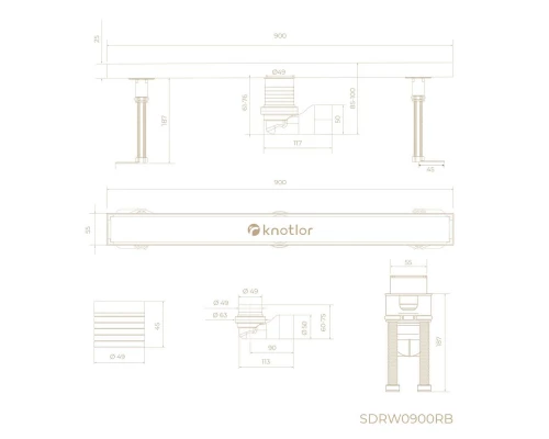 Душевой трап линейный Knotlor SDRW0900RB, бронза