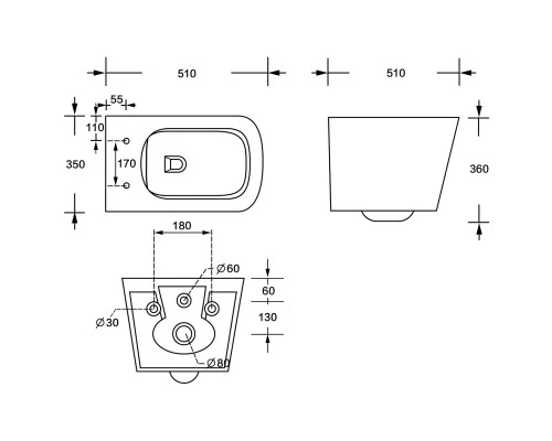 Унитаз подвесной Knotlor WC510WG, белый