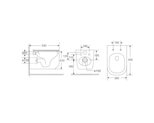 Унитаз подвесной KNOTLOR Темп WC545PWG, белый глянец