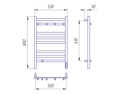 Полотенцесушитель электрический LEMARK Tропик LM70585BL 800x500 черный матовый, 5 крючков