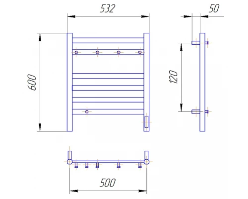 Полотенцесушитель электрический LEMARK Сибирь LM17565BL 600x500 черный матовый, 5 крючков