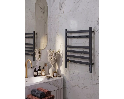 Полотенцесушитель электрический LEMARK Сибирь LM17565BL 600x500 черный матовый, 5 крючков