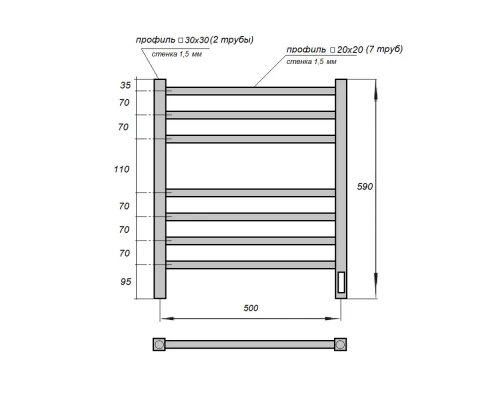 Полотенцесушитель электрический APEXTERMO Атлас AT00165BM 600x500, черный матовый