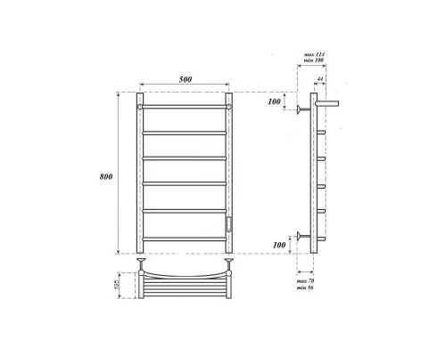 Полотенцесушитель электрический APEXTERMO Корона CR01185BM 800x500 с полкой, черный матовый