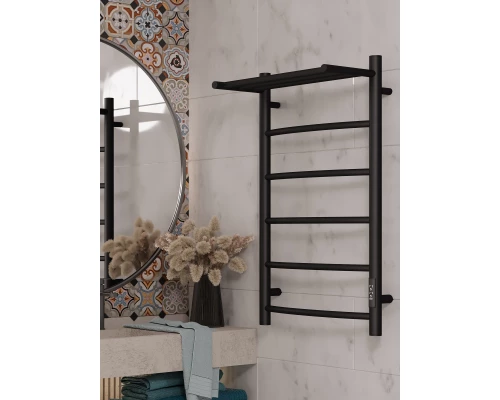 Полотенцесушитель электрический APEXTERMO Корона CR01185BM 800x500 с полкой, черный матовый