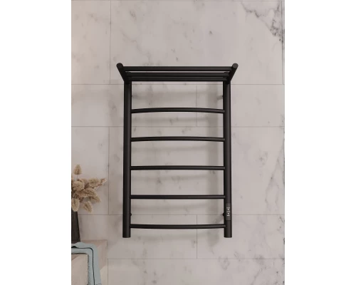 Полотенцесушитель электрический APEXTERMO Корона CR01185BM 800x500 с полкой, черный матовый