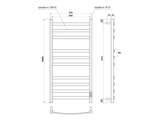 Полотенцесушитель электрический APEXTERMO Умбра UM00105BM 1000x500, черный матовый