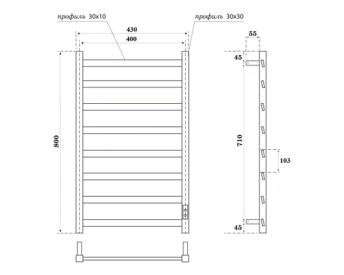 Полотенцесушитель электрический APEXTERMO Галактика GL00184BM 800x400, черный матовый