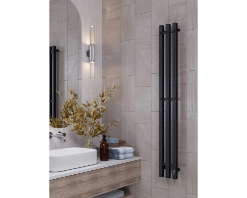 Полотенцесушитель электрический APEXTERMO Сириус SR10112BM 1100x120 с крючками, черный матовый