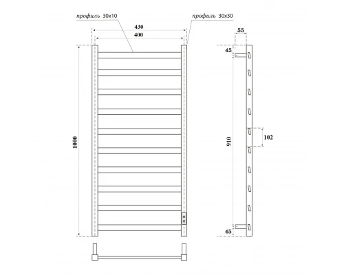 Полотенцесушитель электрический APEXTERMO Галактика GL00104BM 1000x400, черный матовый