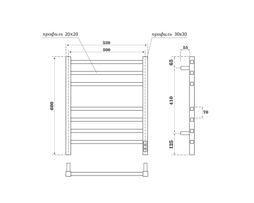 Полотенцесушитель электрический APEXTERMO Атлас AT00165GF 600x500, графит металлик