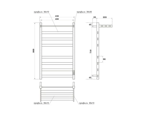 Полотенцесушитель электрический APEXTERMO Терра TR11184BM 800x400 с крючками и полкой, черн. матовый