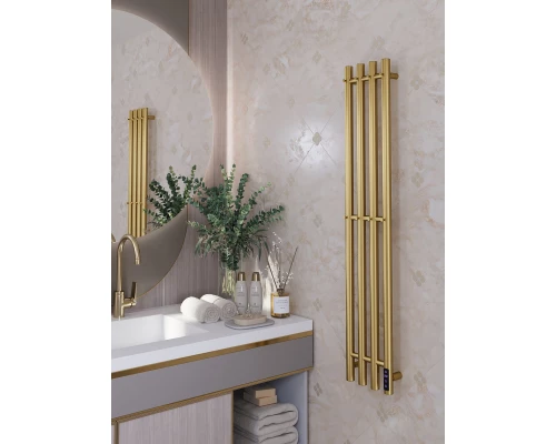 Полотенцесушитель электрический APEXTERMO Луна LN10113GLB 1100x180 с крючками, золотой матовый
