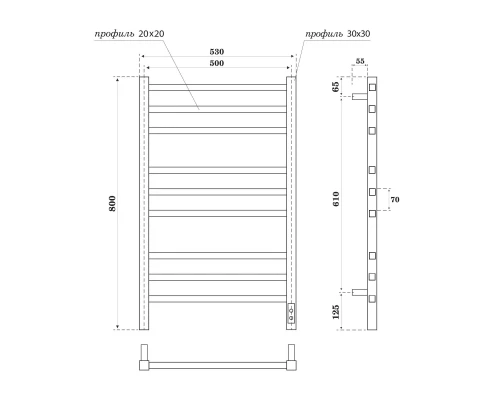 Полотенцесушитель электрический APEXTERMO Атлас AT00185GF 800x500, графит металлик
