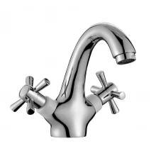 Смеситель двуручный для умывальника монолитный, картридж 35 мм., белый/хром, DECOROOM