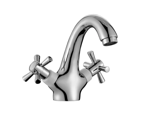 Смеситель двуручный для умывальника монолитный, картридж 35 мм., белый/хром, DECOROOM