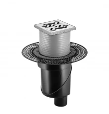 Трап водосток PLATZ Antik 100х100, матовый хром, S-сифон D50/105 H50 вертикальный, BERGES