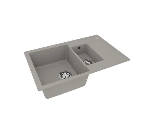 Кухонная мойка Lemark RAMZA 760 врезная прямоугольная с доп.чашей и крылом из кварцгранита, Грей