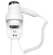 Фен HOTELline настенный белый с розеткой 1800-2200 W, 02012.W, шт