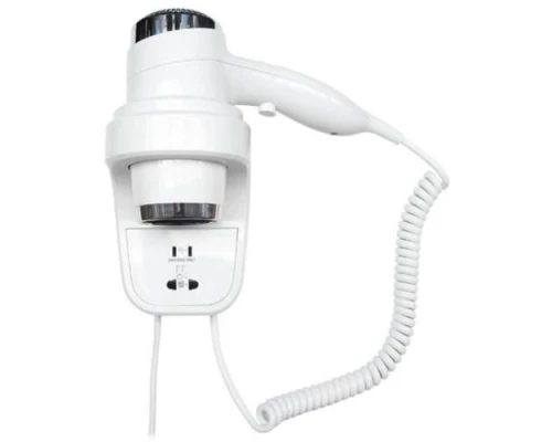 Фен HOTELline настенный белый с розеткой 1800-2200 W, 02012.W, шт
