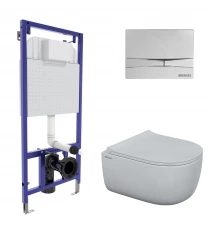 Комплект для монтажа  подвесного унитаза: инсталляция NOVUM525, кнопка F3 хром глянец, унитаз EGO Ri