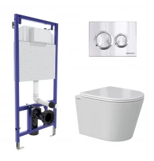 Комплект: инсталляция NOVUM кнопка O3 хром глянец, унитаз VITA Rimless 49 см, сиденье дюропласт микр