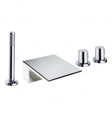 Термостатический смеситель на борт ванны однорычажный с каскадным изливом и душевым комлектом TZAR 3