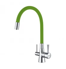 Comfort Смеситель для кухни, гиб.излив 228мм фильтр.воды, р/ОД, хром/зеленый, LM, LM3075C-Green