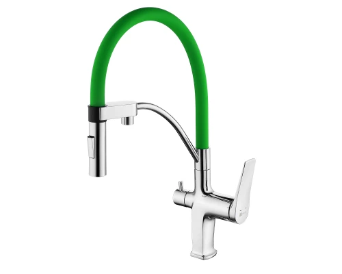 Comfort Смеситель для кухни, гиб.излив 206мм фильтр.воды, р/ОД, хром/зеленый, LM, LM3074C-Green