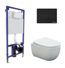Комплект: инсталляция NOVUM кнопка F5 Soft Touch черная, унитаз VENTAS Rimless 49 см, сидение дюропл
