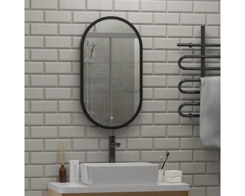 Зеркало Prime Black Led 450x800 с сенсором, холодная подстветка, рама МДФ