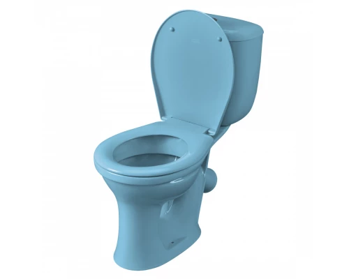 Унитаз-компакт Виктория косой выпуск, н/п., кноп. арматурой и сиденьем полипропилен, голубой SANTERI