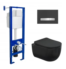 Комплект для монтажа подвесного унитаза: инсталляция Atom Line, кнопка soft touch черный/хром глянец
