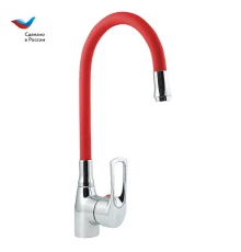 ЦВЕТ Смеситель для мойки с высоким изливом из силикона, красный, СЛАВЕН, Ц2К