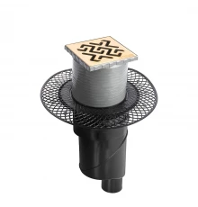 Трап водосток PLATZ Antik 100х100, золото глянец, S-сифон D50/105 H50 вертикальный, BERGES