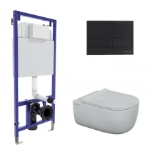 Комплект: инсталляция NOVUM кнопка L5 черная Soft Touch, унитаз EGO XL Rimless, сиденье дюропласт To