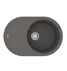 Кухонная мойка Lemark LACHA 760 врезная овальная с крылом из кварцгранита, Серый шёлк