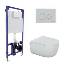 Комплект для монтажа  подвесного унитаза: инсталляция NOVUM525, кнопка O1 белая,   унитаз EGO Rimles