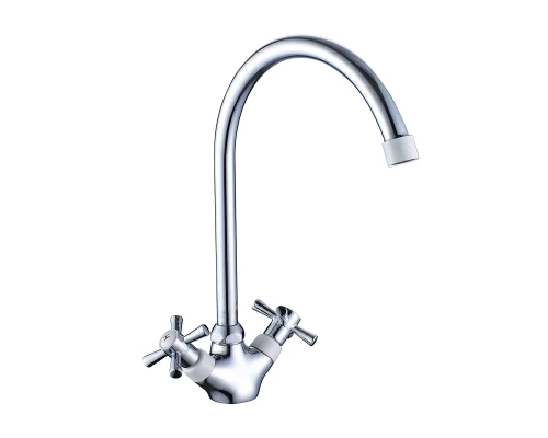 Смеситель двуручный для кухни с поворотным изливом, картридж 35 мм., белый/хром, DECOROOM