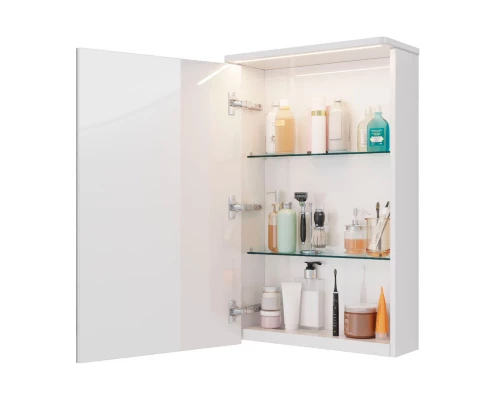 Шкаф зеркальный Lemark ZENON 50х80 см 1 дверный, петли слева, с козырьком-подсветкой, с розеткой, цв