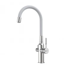 Expert Смеситель для кухни, гиб.излив, р/ОД, сталь/белый, LM, LM5083S-White