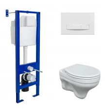 Комплект: инсталляция ATOM Line 410, кнопка белая, унитаз ALBIT S, сиденье дюропласт Optim SO, BERGE