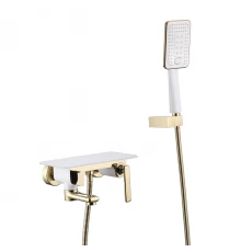 Mista Смеситель для ванны, пов.излив 161мм лейка, р/ОД, белый/золото, LM, LM6414WG