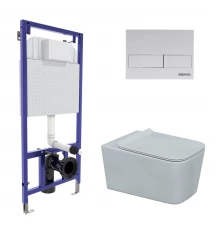 Комплект для монтажа подвесного унитаза: инсталляция NOVUM525, кнопка L4 Soft Touch белая, унитаз FL