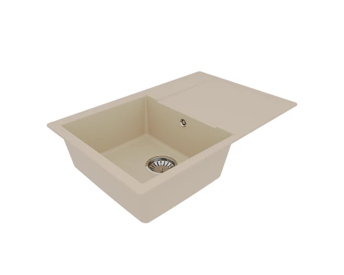 Кухонная мойка Lemark IMANDRA 760 врезная прямоугольная с крылом из кварцгранита, Бежевый