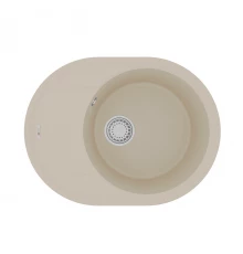 Кухонная мойка Lemark LACHA 620 врезная овальная с крылом из кварцгранита, Бежевый