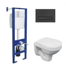 Комплект: инсталляция ATOM Line кнопка черная SoftTouch, унитаз Gamma, сиденье полипропилен Gamma PS