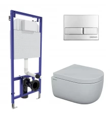 Комплект для монтажа  подвесного унитаза: инсталляция NOVUM525, кнопка L3 хром глянец, унитаз EGO Ri