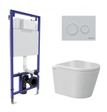 Комплект: инсталляция NOVUM кнопка O1 белая, унитаз VITA Rimless 49 см, сиденье дюропласт микролифт,