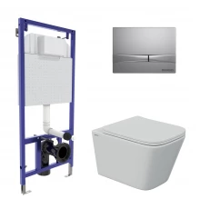 Комплект для монтажа  подвесного унитаза: инсталляция NOVUM525, кнопка F2 матовый хром, унитаз FLOE 